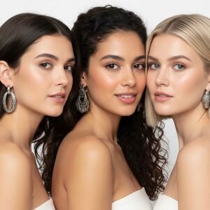 Vintage Lot of‎ 3 Pairs Silver Tone Clip On Dangle Earrings Boho Classy 1 Signed